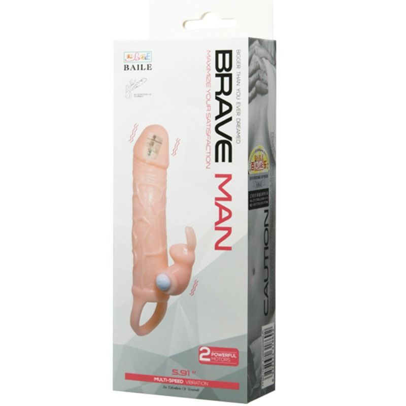 BAILE - BRAVE MAN FUNDA PENE CON RABBIT VIBRADOR 16.5 CM NATURAL - Imagen 3