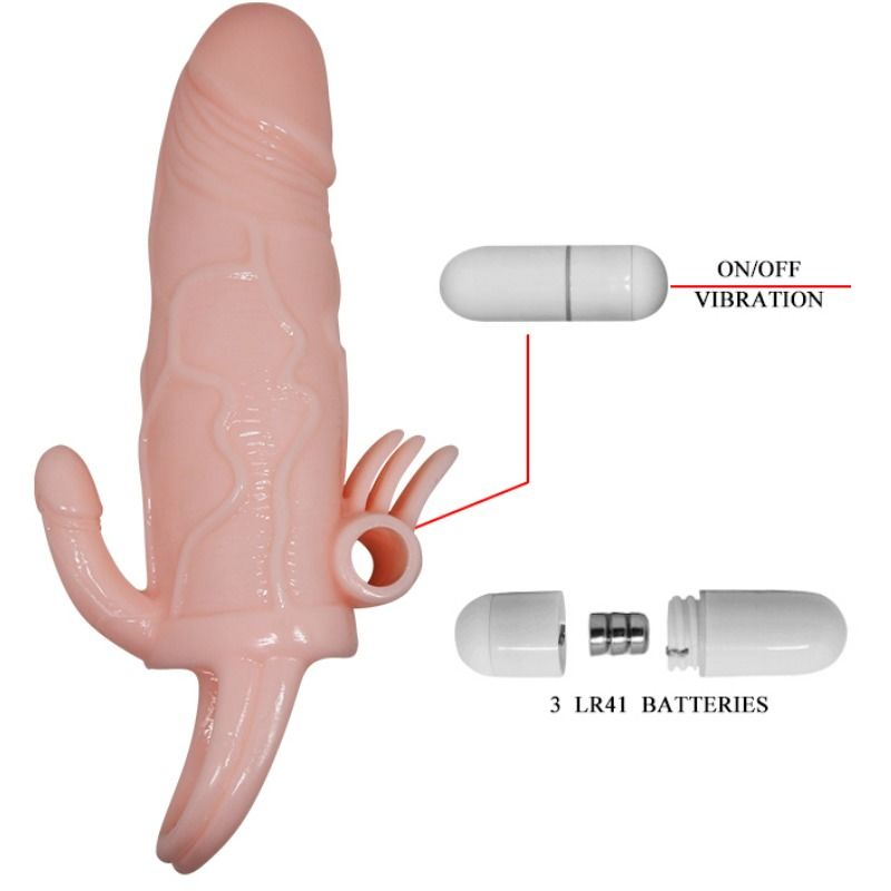 BAILE - BRAVE MAN FUNDA PENE ANAL Y CLÍTORIS VIBRADOR 16.5 CM NATURAL - Imagen 4