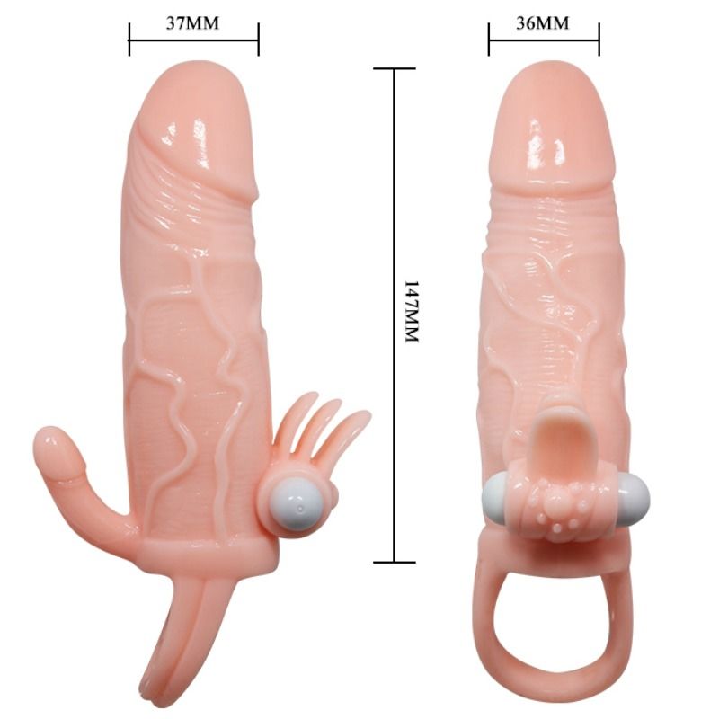 BAILE - BRAVE MAN FUNDA PENE ANAL Y CLÍTORIS VIBRADOR 16.5 CM NATURAL - Imagen 3