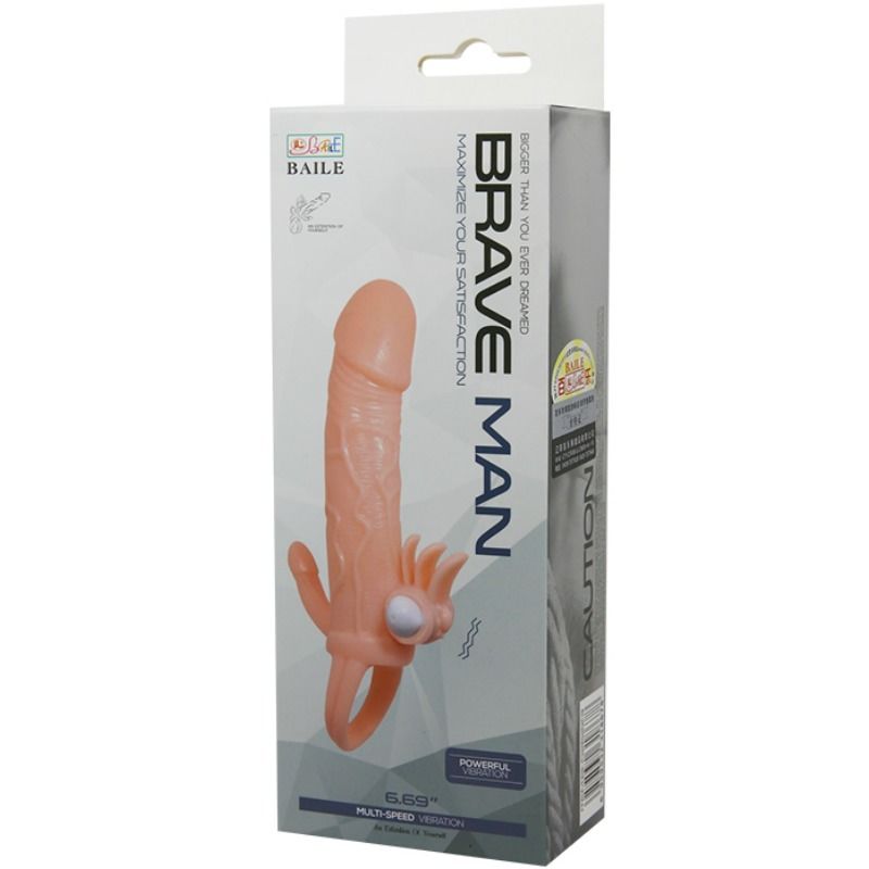 BAILE - BRAVE MAN FUNDA PENE ANAL Y CLÍTORIS VIBRADOR 16.5 CM NATURAL - Imagen 2