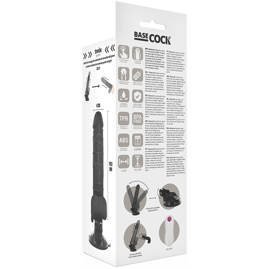 BASECOCK - VIBRADOR REALÍSTICO CONTROL REMOTO NEGRO CON TESTÍCULOS 19.5 CM -O- 4 CM - Imagen 4