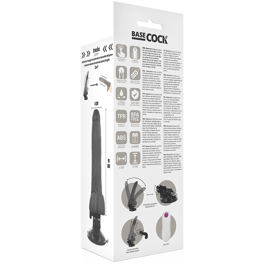 BASECOCK - VIBRADOR REALÍSTICO CONTROL REMOTO NEGRO 19 CM -O- 4 CM - Imagen 4