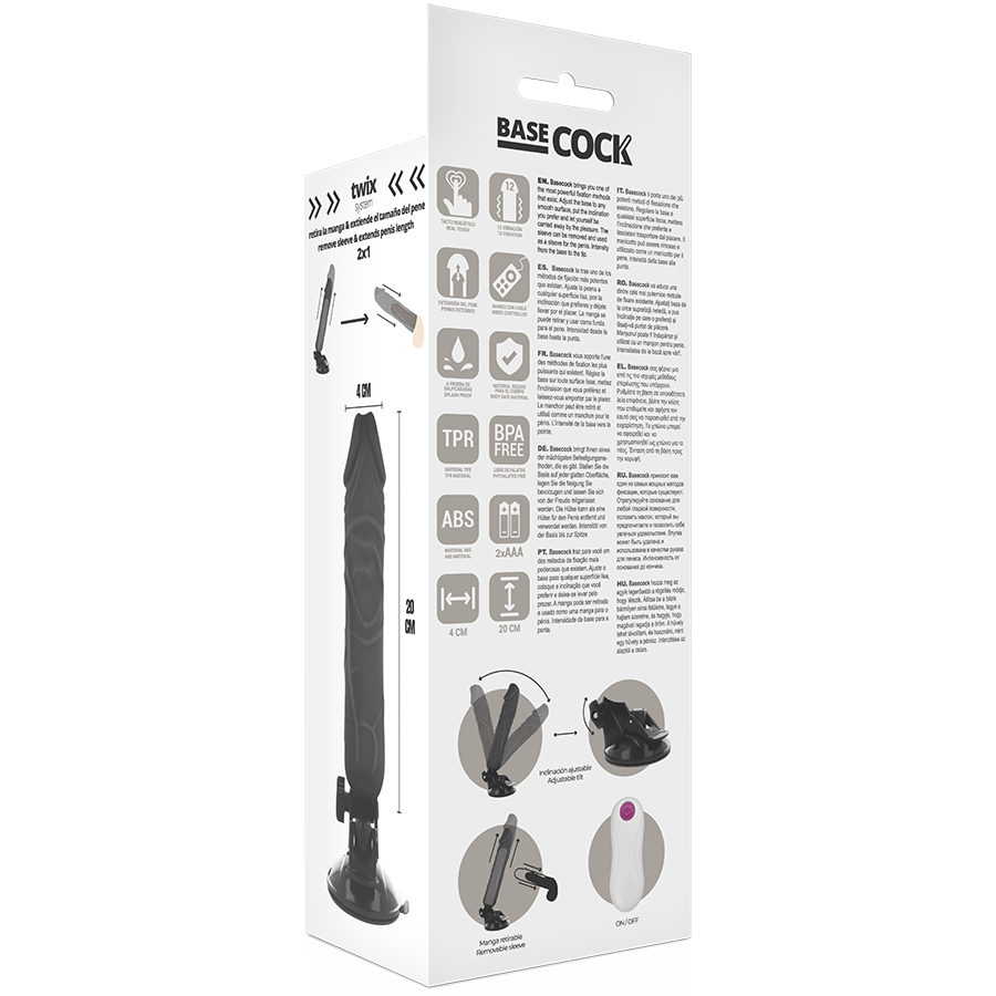 BASECOCK - VIBRADOR REALÍSTICO CONTROL REMOTO NEGRO 20 CM -O- 4 CM - Imagen 4