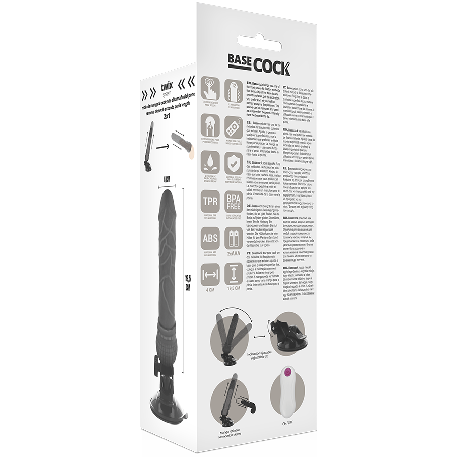 BASECOCK - VIBRADOR REALÍSTICO CONTROL REMOTO NEGRO 19.5 CM -O- 4 CM - Imagen 3