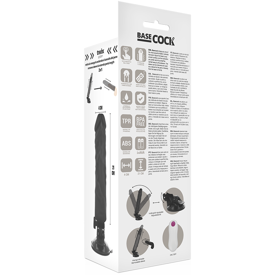 BASECOCK - VIBRADOR REALÍSTICO CONTROL REMOTO NEGRO 21 CM -O- 4 CM - Imagen 3