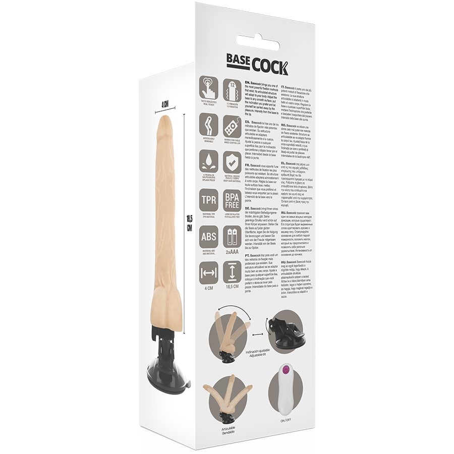 BASECOCK - VIBRADOR REALÍSTICO ARTICULABLE CONTROL REMOTO NATURAL 18.5 CM -O- 4 CM - Imagen 2