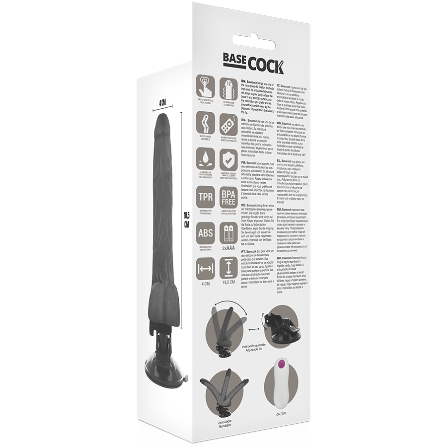 BASECOCK - VIBRADOR REALÍSTICO ARTICULABLE CONTROL REMOTO NEGRO 18.5 CM -O- 4 CM - Imagen 6