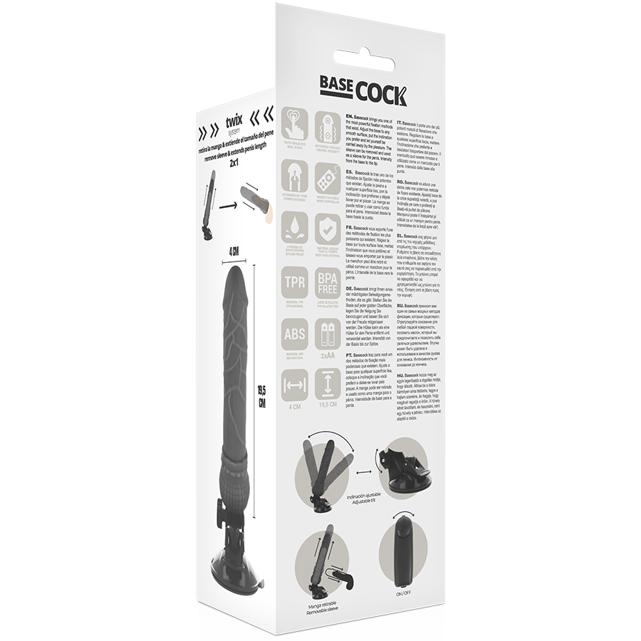 BASECOCK - VIBRADOR REALÍSTICO CONTROL REMOTO NEGRO 19.5 CM -O- 4 CM - Imagen 5