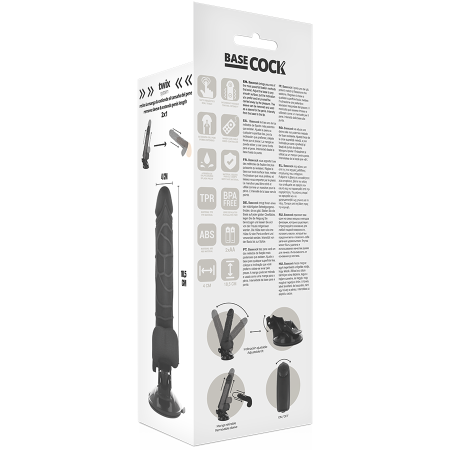 BASECOCK - VIBRADOR REALÍSTICO CONTROL REMOTO NEGRO 18.5 CM -O- 4CM - Imagen 4