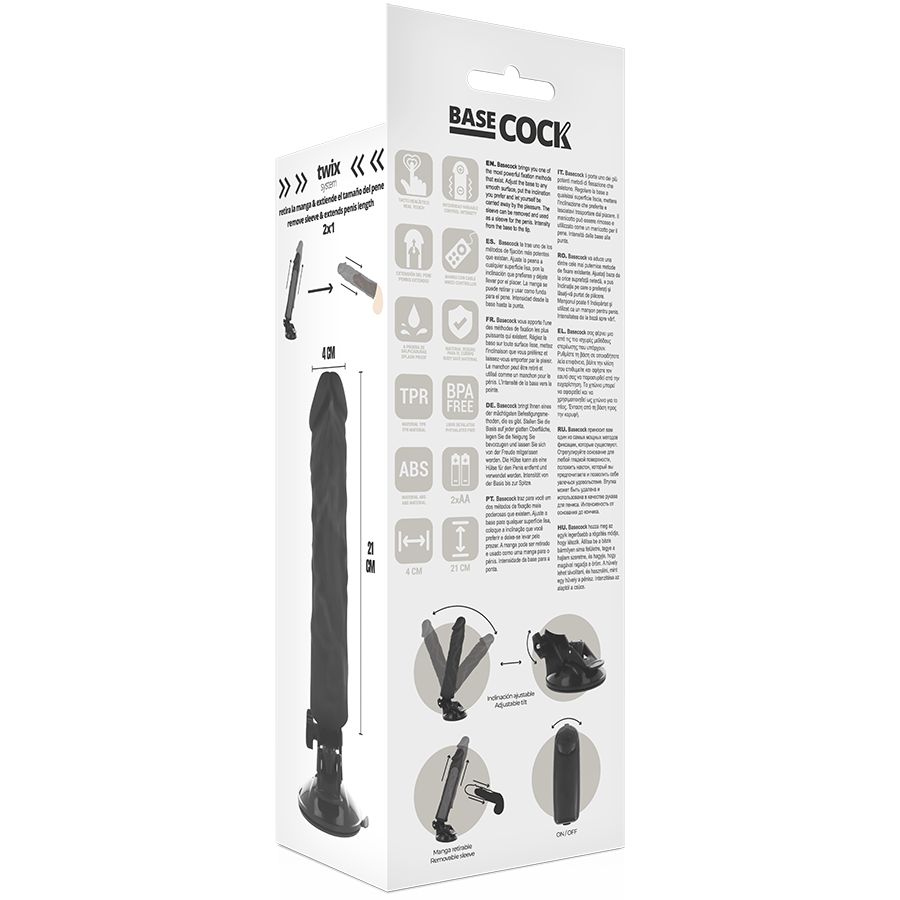 BASECOCK - VIBRADOR REALÍSTICO CONTROL REMOTO NEGRO 21 CM -O- 4 CM - Imagen 5