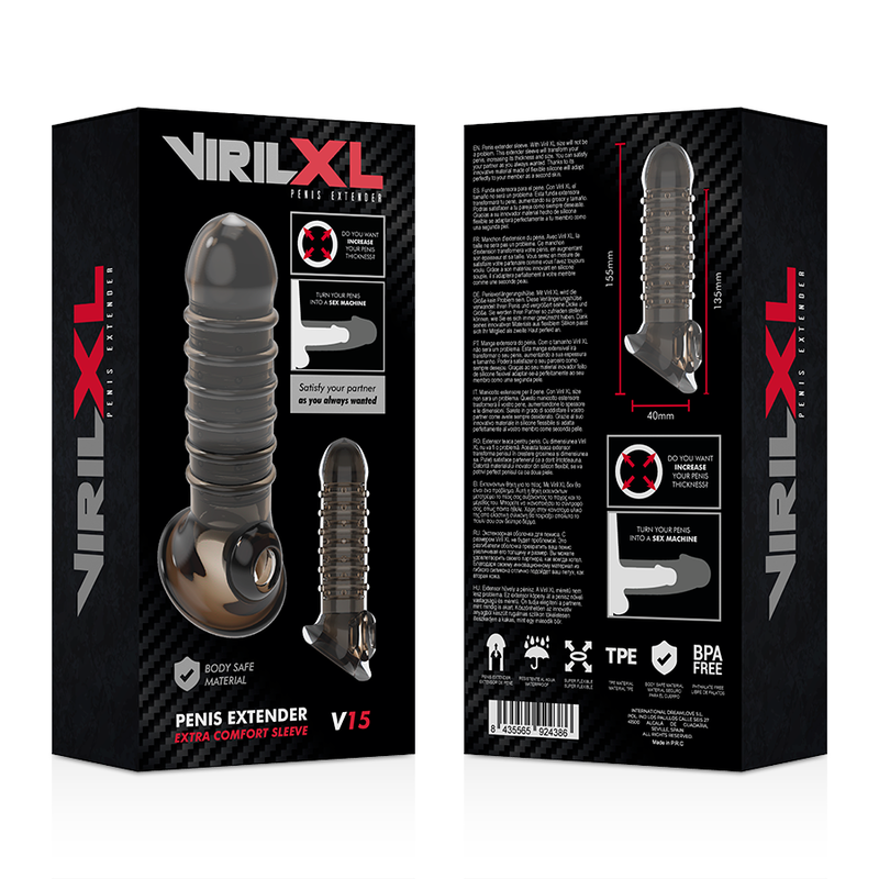 VIRILXL - EXTENSIÓN Y FUNDA DE PENE V15 NEGRO - Imagen 9