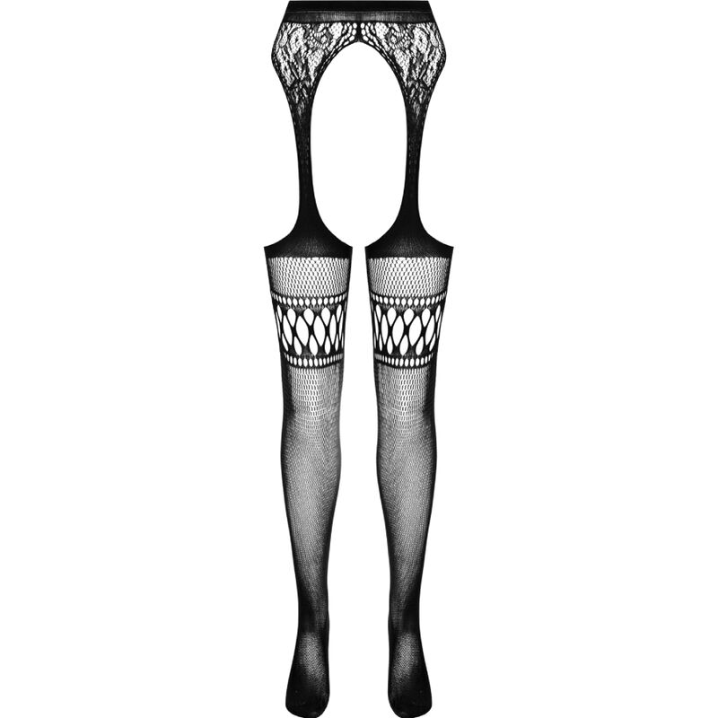 PASSION - S026 BLACK TIGHTS WITH GARTER ONE SIZE - Image 5