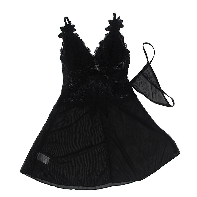 SUBBLIME - BABYDOLL-TÜLLSTOFF MIT SPITZE UND BLUMENDETAIL SCHWARZ S/M – Bild 3