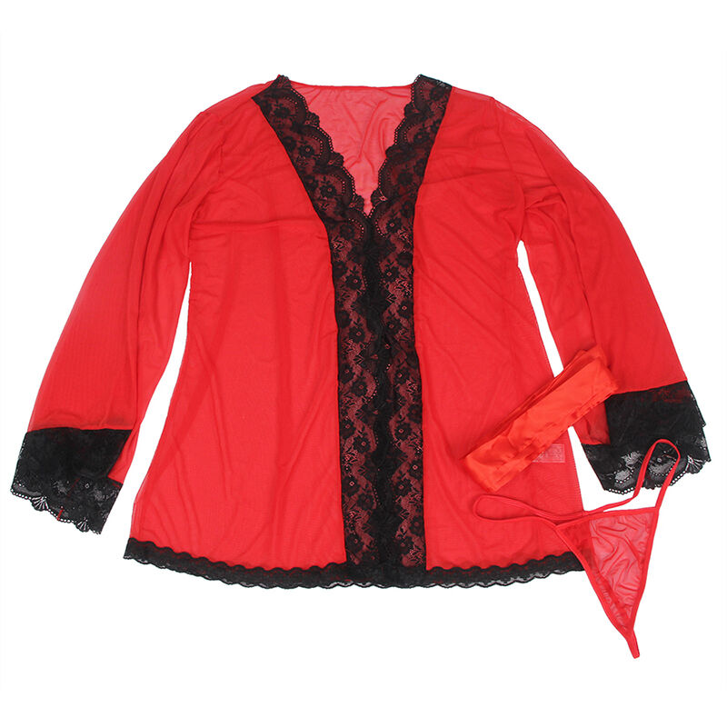 SUBBLIME - TRANSPARENT FABRIC ROBE WITH LACE DETAIL RED S/M - Image 5
