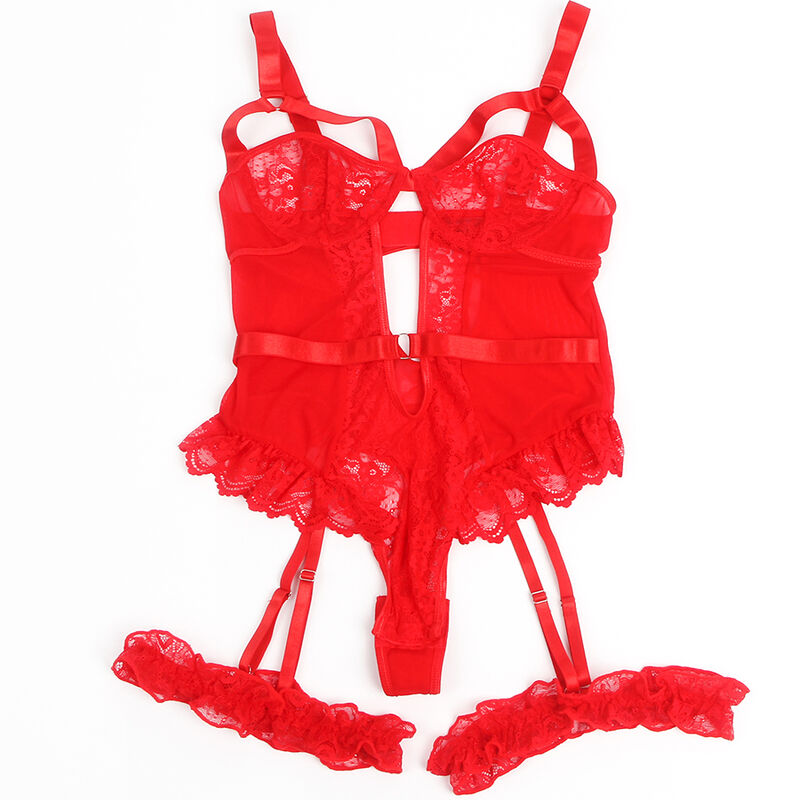 SUBBLIME - TEDDY WITH GARTER WITH LACE DETAIL AND STRIPS RED S/M - Image 3