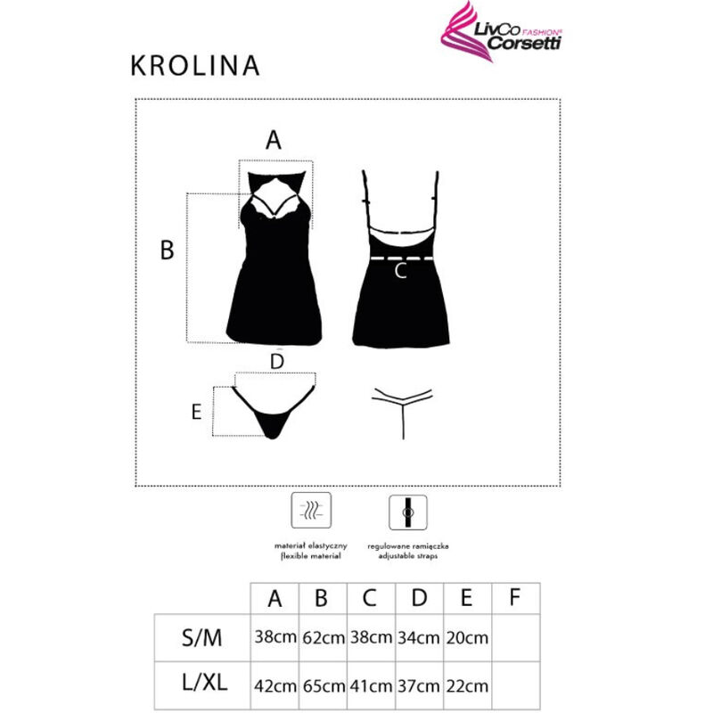 LIVCO CORSETTI FASHION - KROLINA LC 90734 CHEMISE + TANGA NEGRO S/M - Imagen 4