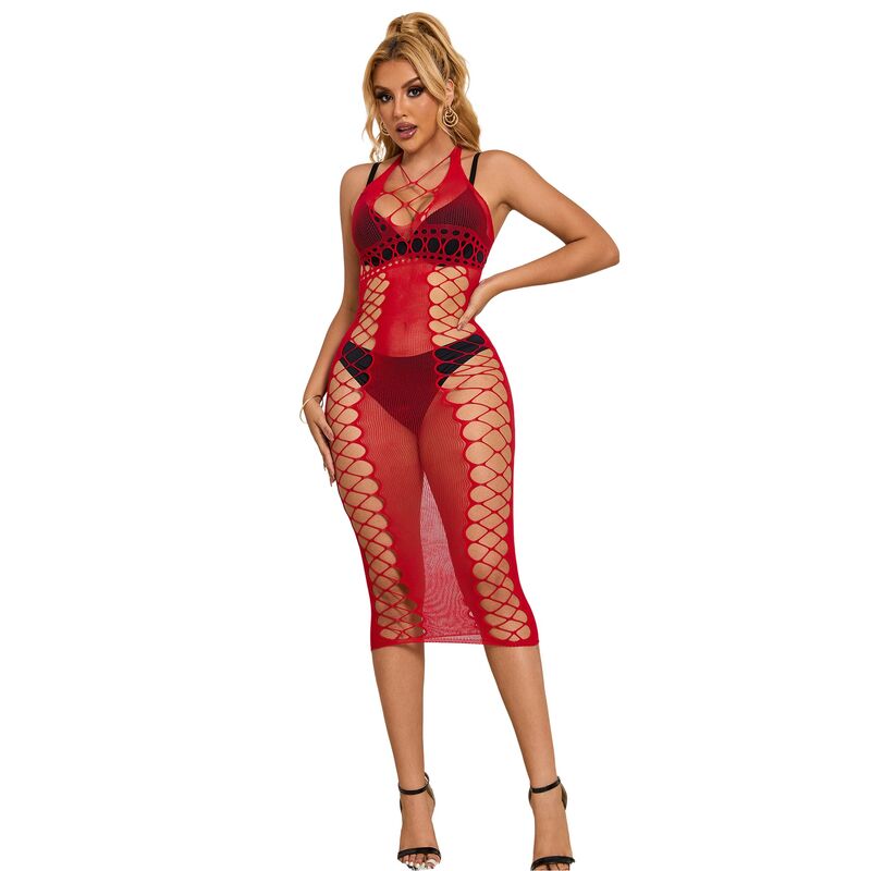 SUBBLIME - 952327 VESTIDO DE REJILLA LARGO ROJO TALLA ÚNICA - Imagen 2