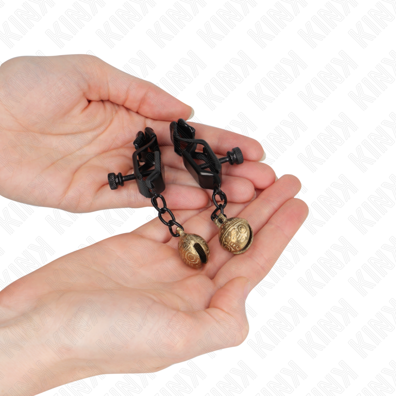 KINK - PINZAS PARA PEZONES PLANAS NEGRO CON CASCABEL 7 CM - Imagen 3