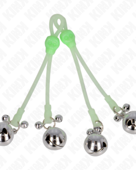 KINK - PINZAS PARA PEZONES LUMINOSAS FORMA CALABERA CON CASCABEL SONORO AJUSTABLE VERDE / PLATEADO