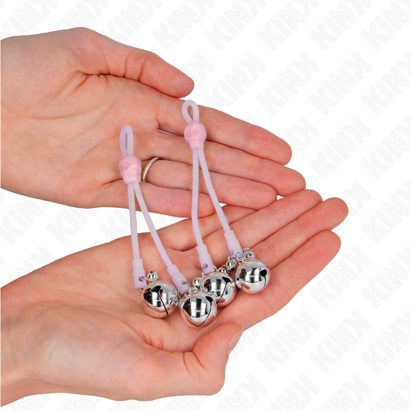 KINK - LUMINOUS SKULL NIPPLE CLAMPS WITH RING BELLS ADJUSTABLE PINK / SILVER - Image 3