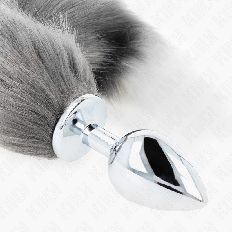 KINK - PLUG ANAL TALLA L 10 X 4 CM CON COLA SINTÉTICA 40 CM PLATEADO Y BLANCO - Imagen 4