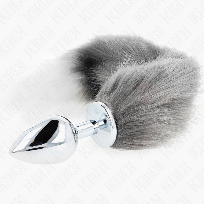 KINK - PLUG ANAL TALLA L 10 X 4 CM CON COLA SINTÉTICA 40 CM PLATEADO Y BLANCO - Imagen 3