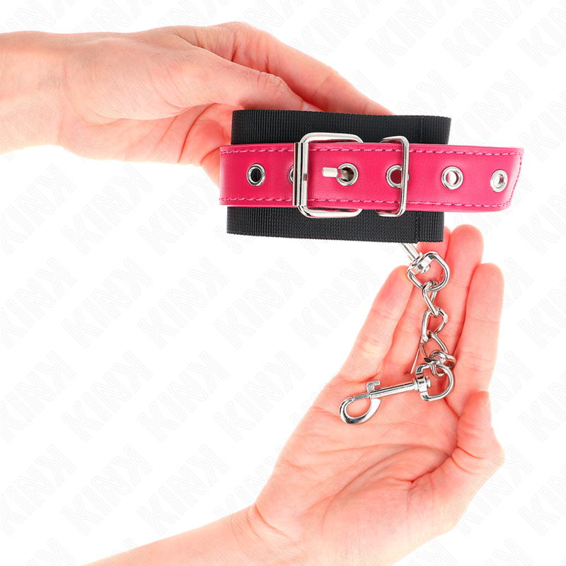 KINK - RESISTENZA DA POLSO IN NYLON NERO CON CINTURA IN SIMILPELLE ROSA LAMPONE REGOLABILE 19-29 CM X 5,1 CM - immagine 4