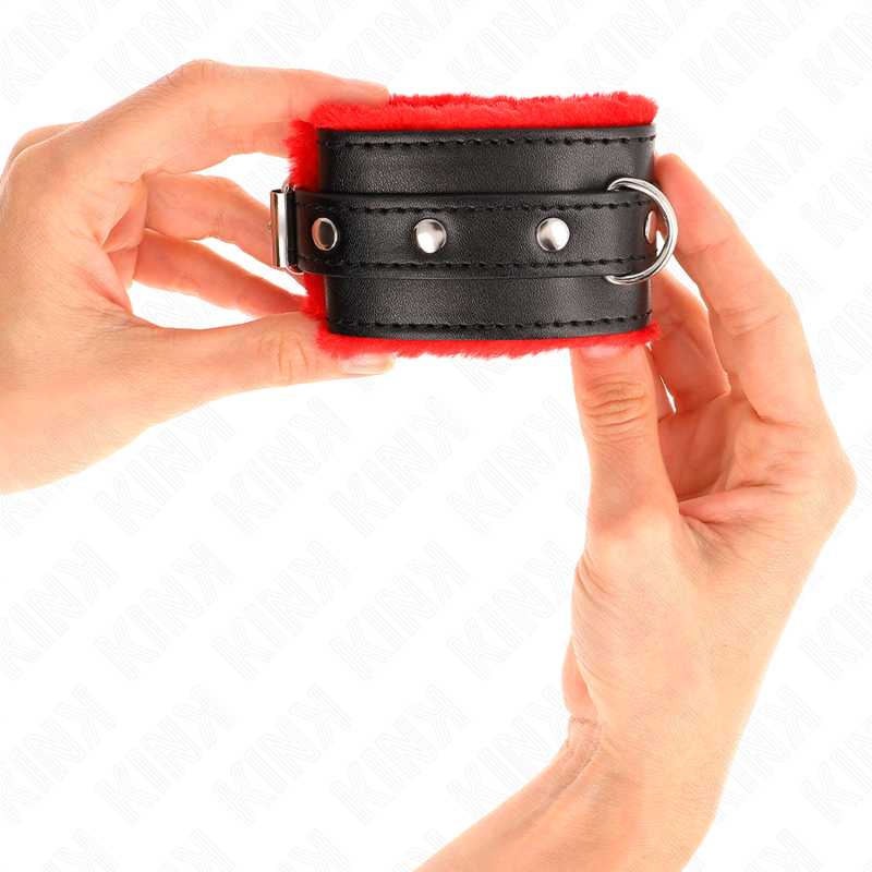 KINK - MUÑEQUERAS FORRADAS PREMIUM ROJO CON CORREA NEGRO AJUSTABLE 17-29 CM X 6 CM - Imagen 4