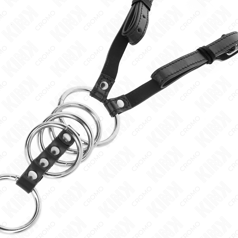 KINK - 5 ANILLOS PENE 3.8 CM A 5 CM METAL CON CINTURÓN POLIPIEL 112 CM - Imagen 5