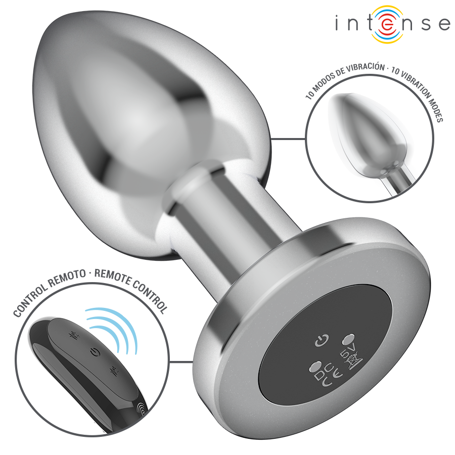 INTENSE - PLUG ANAL 10 VIBRACIONES METAL CON CONTROL REMOTO L - Imagen 3