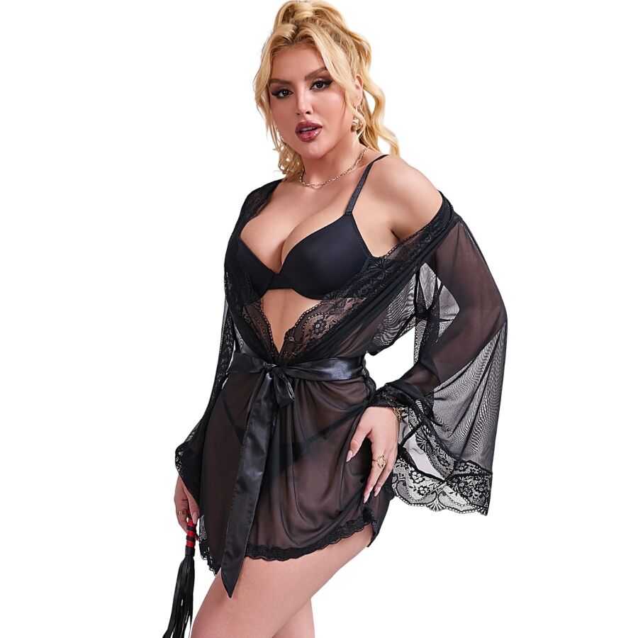 SUBBLIME - TRANSPARENTER STOFFMANTEL MIT SPITZENDETAIL SCHWARZ S/M – Bild 4