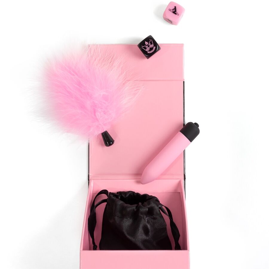 SECRET PLAY - CAJA DE PLACERES PARA PAREJAS DADOS + BALA VIBRADORA + PLUMERO - Imagen 5