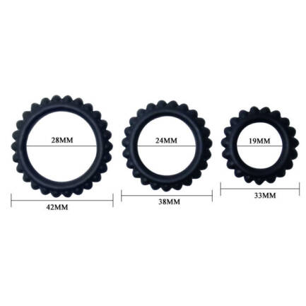 BAILE - TITAN SET 3 PCS COCK RING BLACK 2.8 + 2.4 + 1.9 CM - Imagen 4