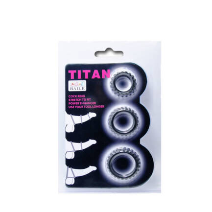 BAILE - TITAN SET 3 PCS COCK RING BLACK 2.8 + 2.4 + 1.9 CM - Imagen 5