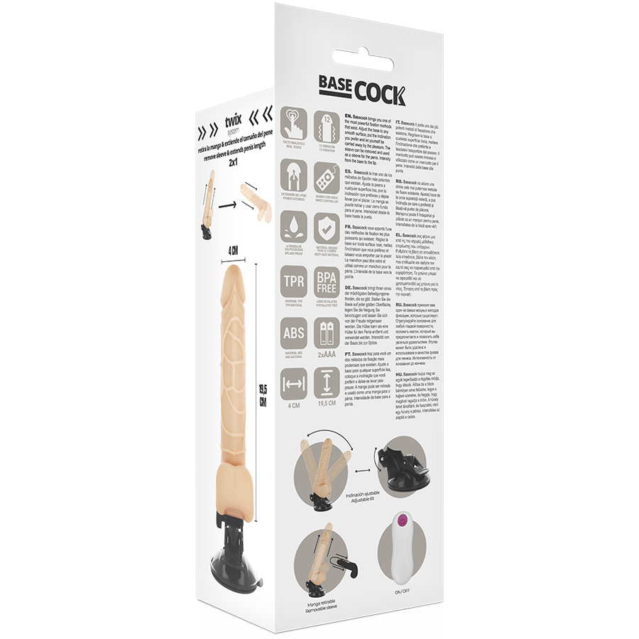 BASECOCK - VIBRATEUR RÉALISTE TÉLÉCOMMANDE NATUREL AVEC TESTICULES19.5 CM -O- 4 CM – Image 5