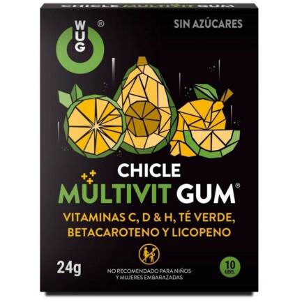 WUG GUM - MULTIVIT CHICLE VITAMINA C, H, D, BETACAROTENO, LICOPENO Y TÉ VERDE 10 UNIDADES - Imagen 2